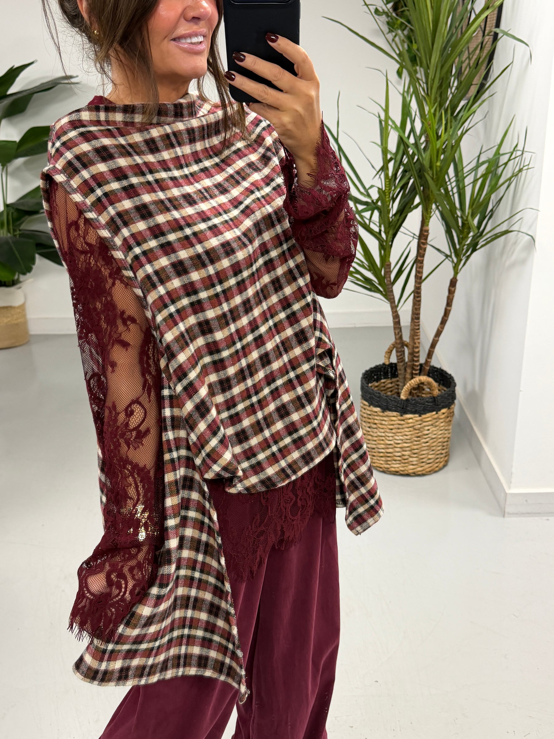 The Bailey Brushed Cotton Plaid Tank - Wine (Size 10-16)