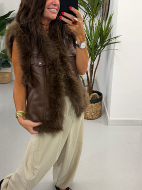 PRE ORDER Kensington Faux Fur Trim Gilet  - Chocolate
