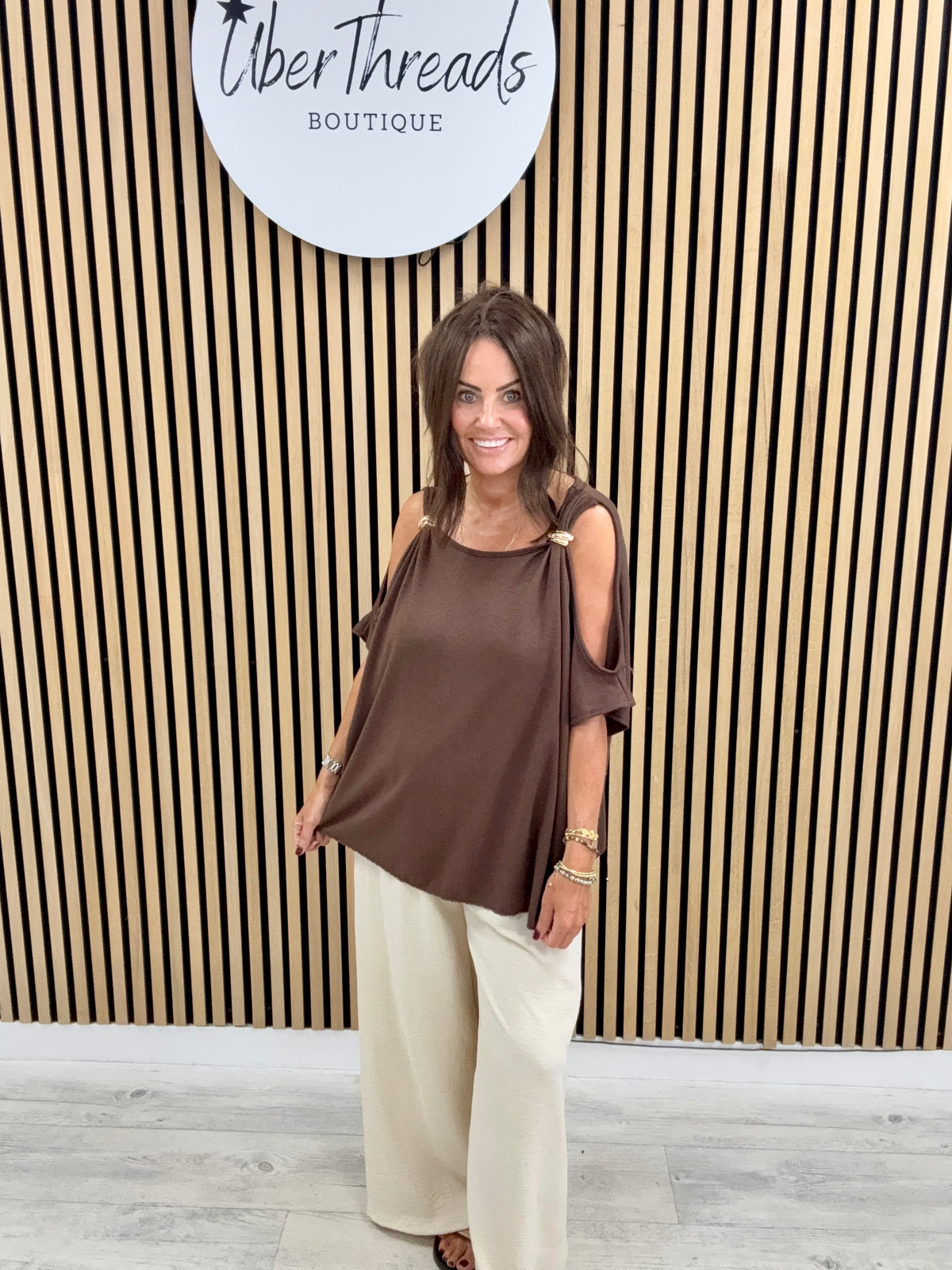 The Soft Knit Calle Cold Shoulder- Chocolate