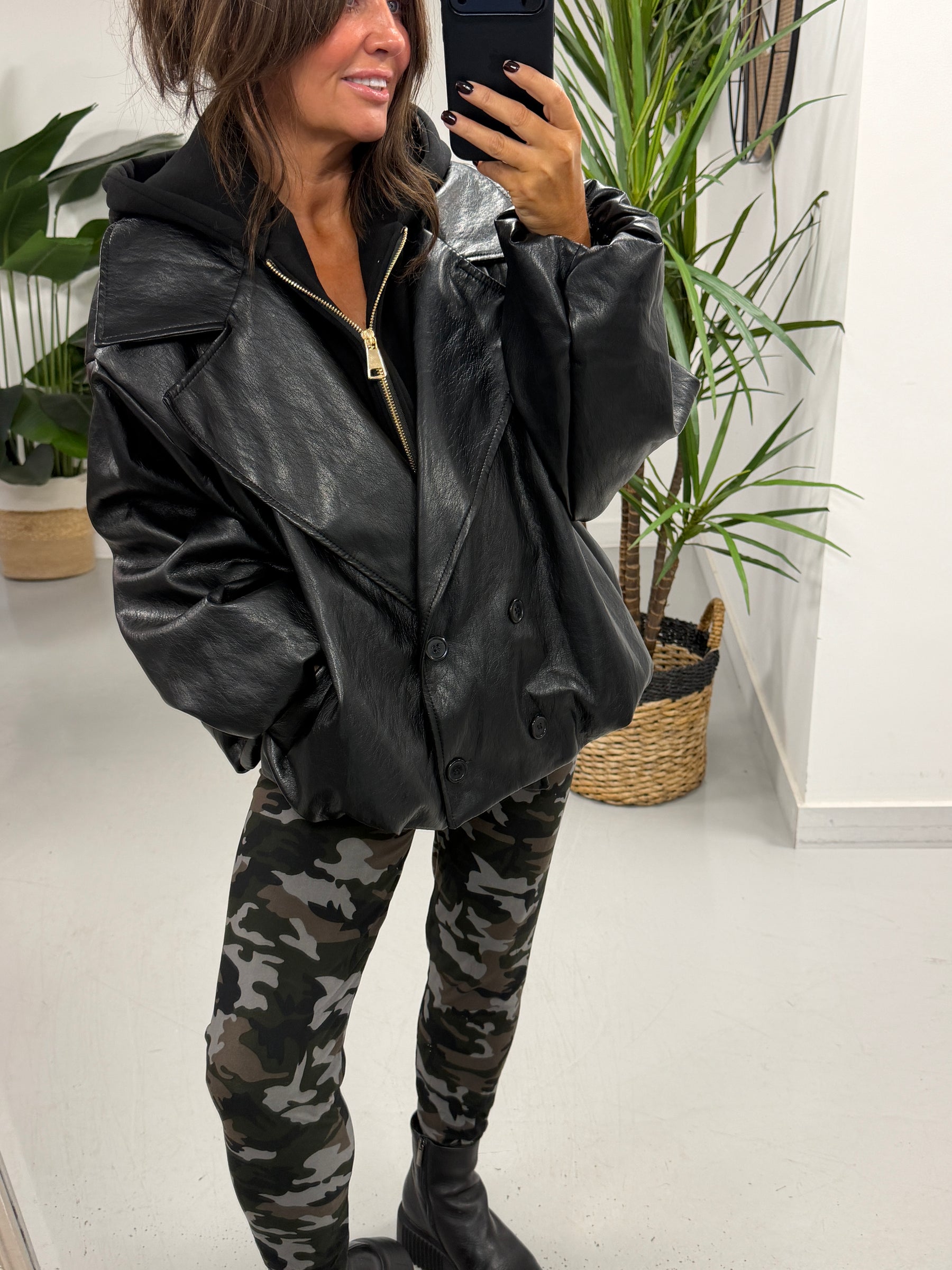 The Blake Hooded PU Jacket - Black (Size 12-16)