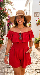 Luna Bardot Playsuit - Red