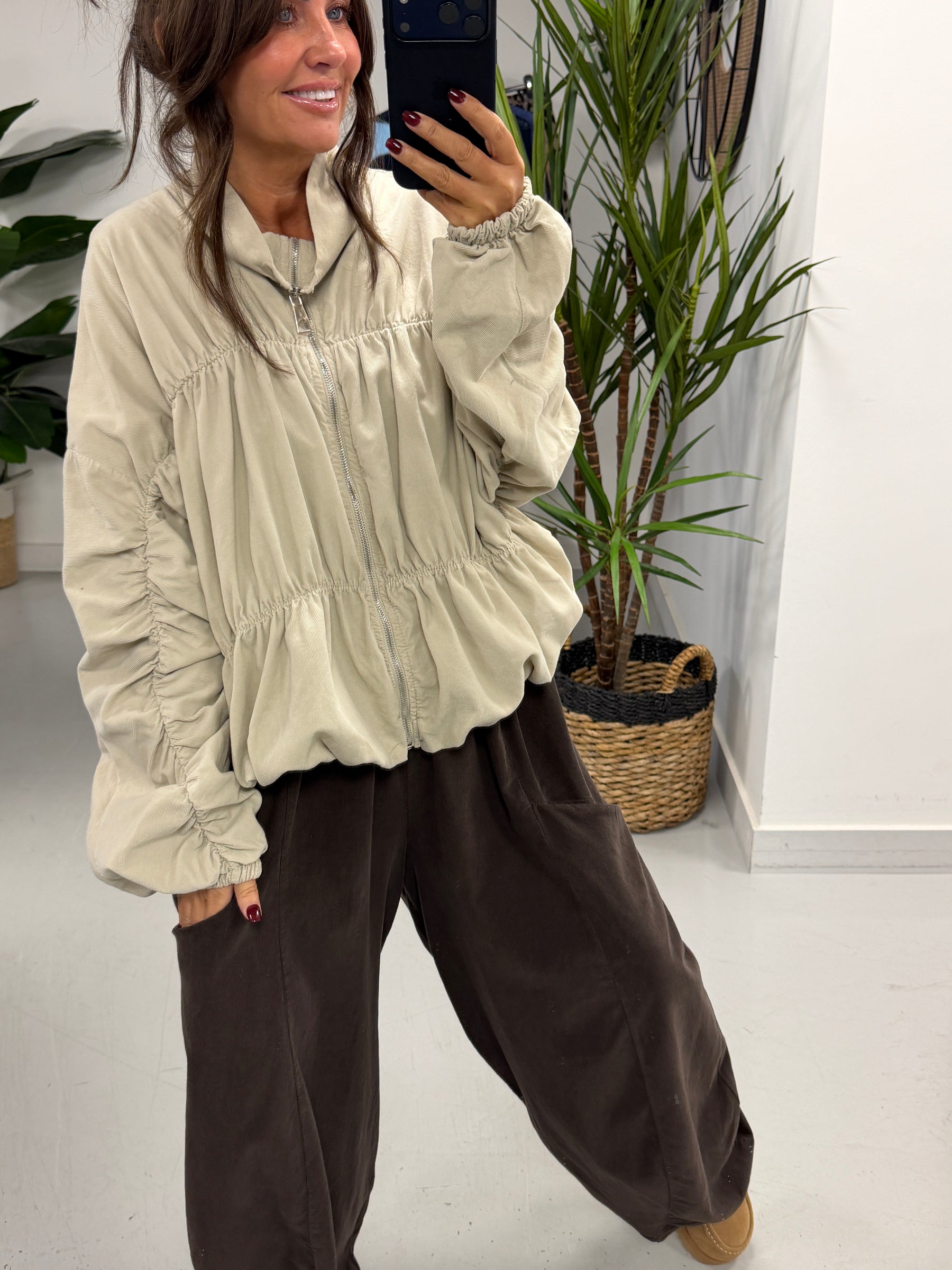 The Needlecord Ruffle Bomber - Cream (Size 10 - 16)
