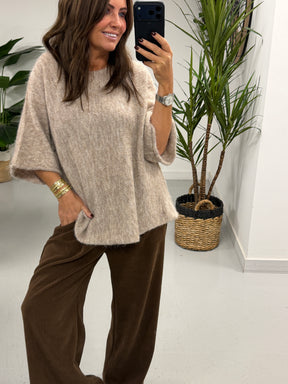 Sofia Soft Knit Crop Sleeve Knit Jumper - Oatmeal (Size 10-16)