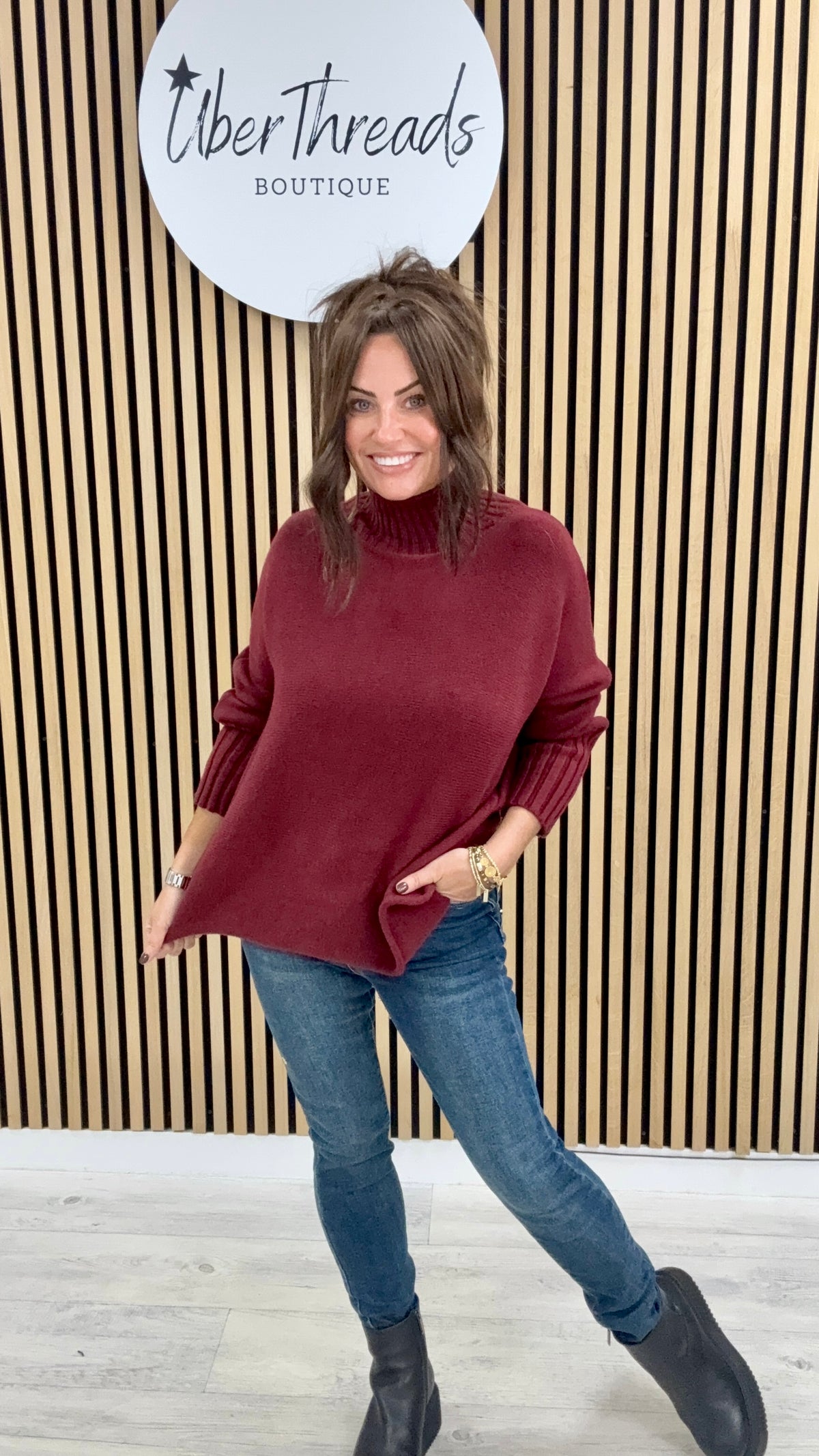 Ribbed Sleeve Knit - Mulberry