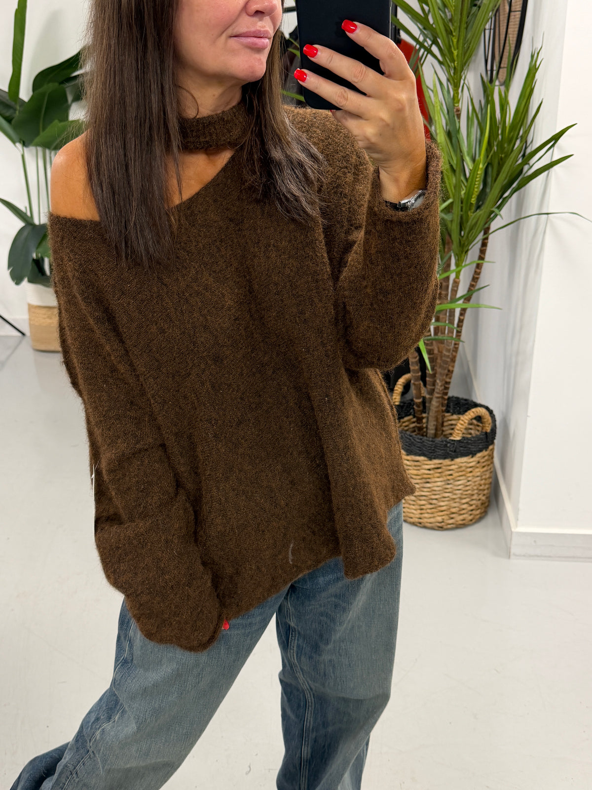 Slash Neck Knit  - Chocolate (PRE ORDER)