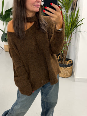 Slash Neck Knit  - Chocolate (PRE ORDER)
