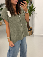 Button Up Slouchy Crop Sleeve Knit - Khaki (Size 10-14)