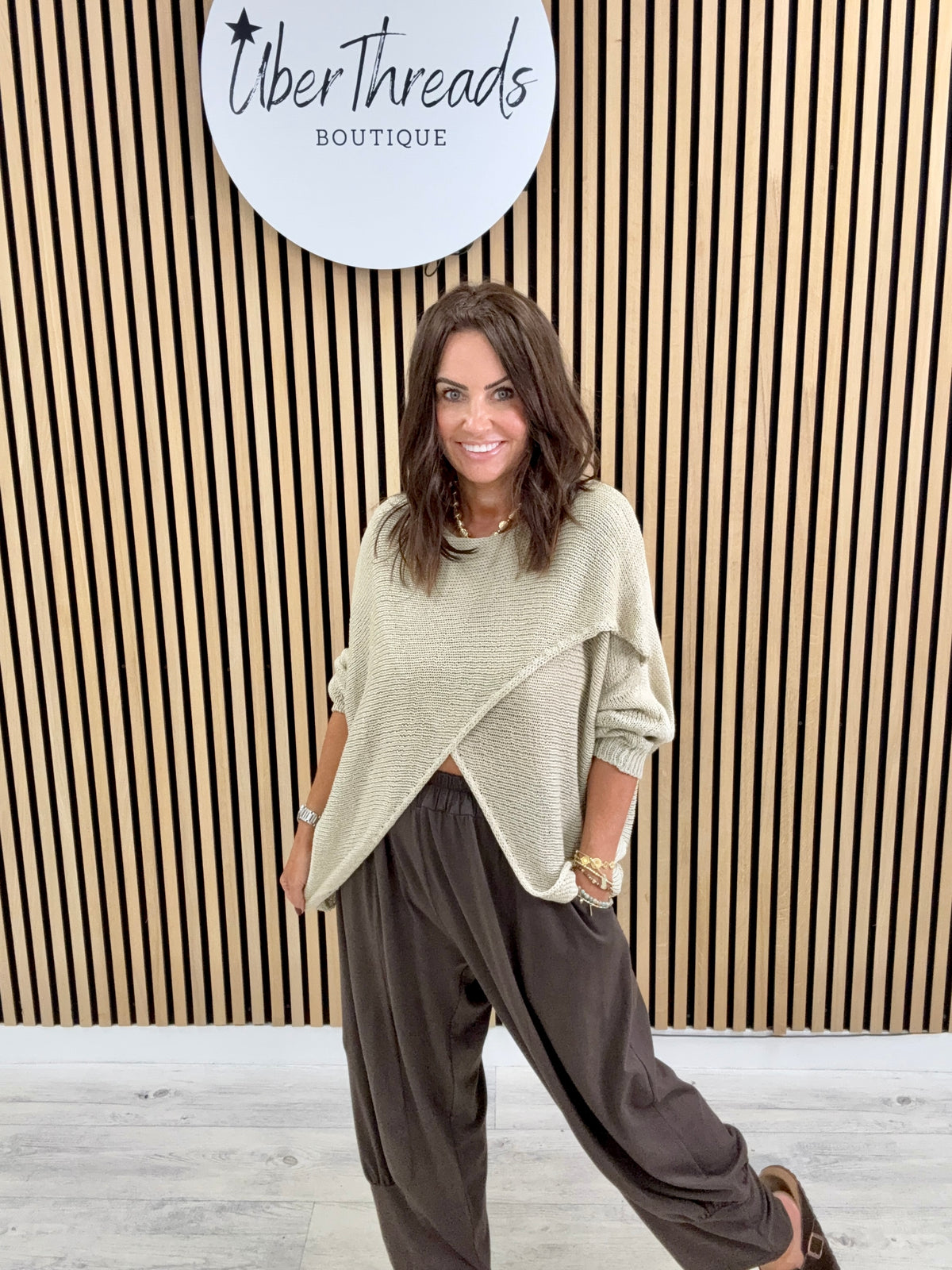 The Autumn Baxter Crossover Knit - Stone