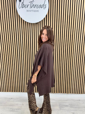 The Frayed Button Poncho - Chocolate