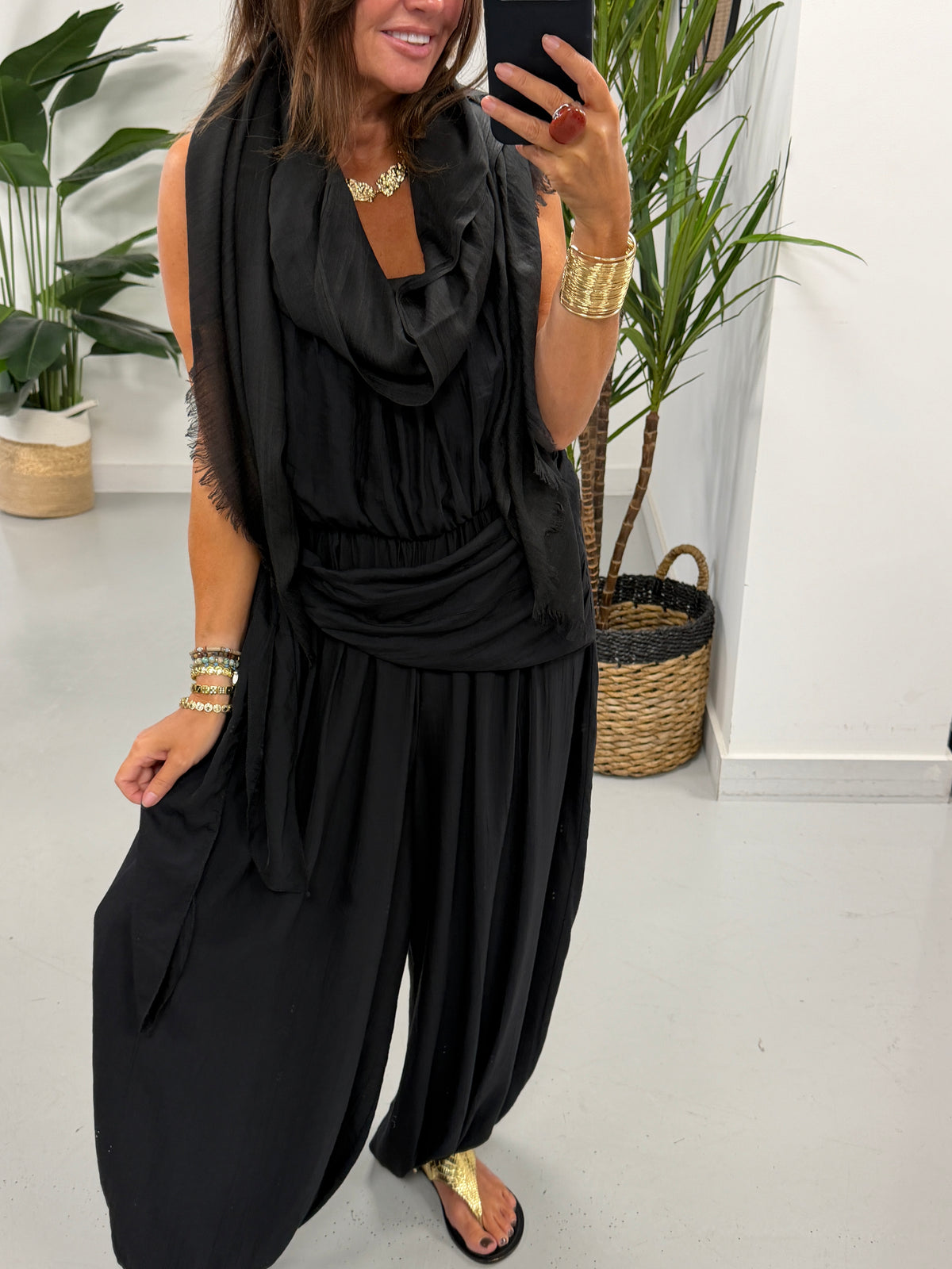 Wrap Crinkle Balloon Jumpsuit - Black