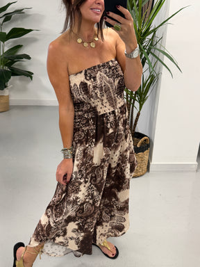The Paisley Bandeau Jumpsuit- Chocolate