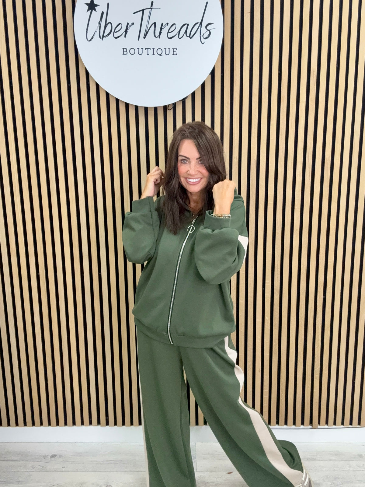 The Stripe Scuba Zip Hooded  Tracksuit - Khaki