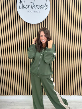 The Stripe Scuba Zip Hooded  Tracksuit - Khaki