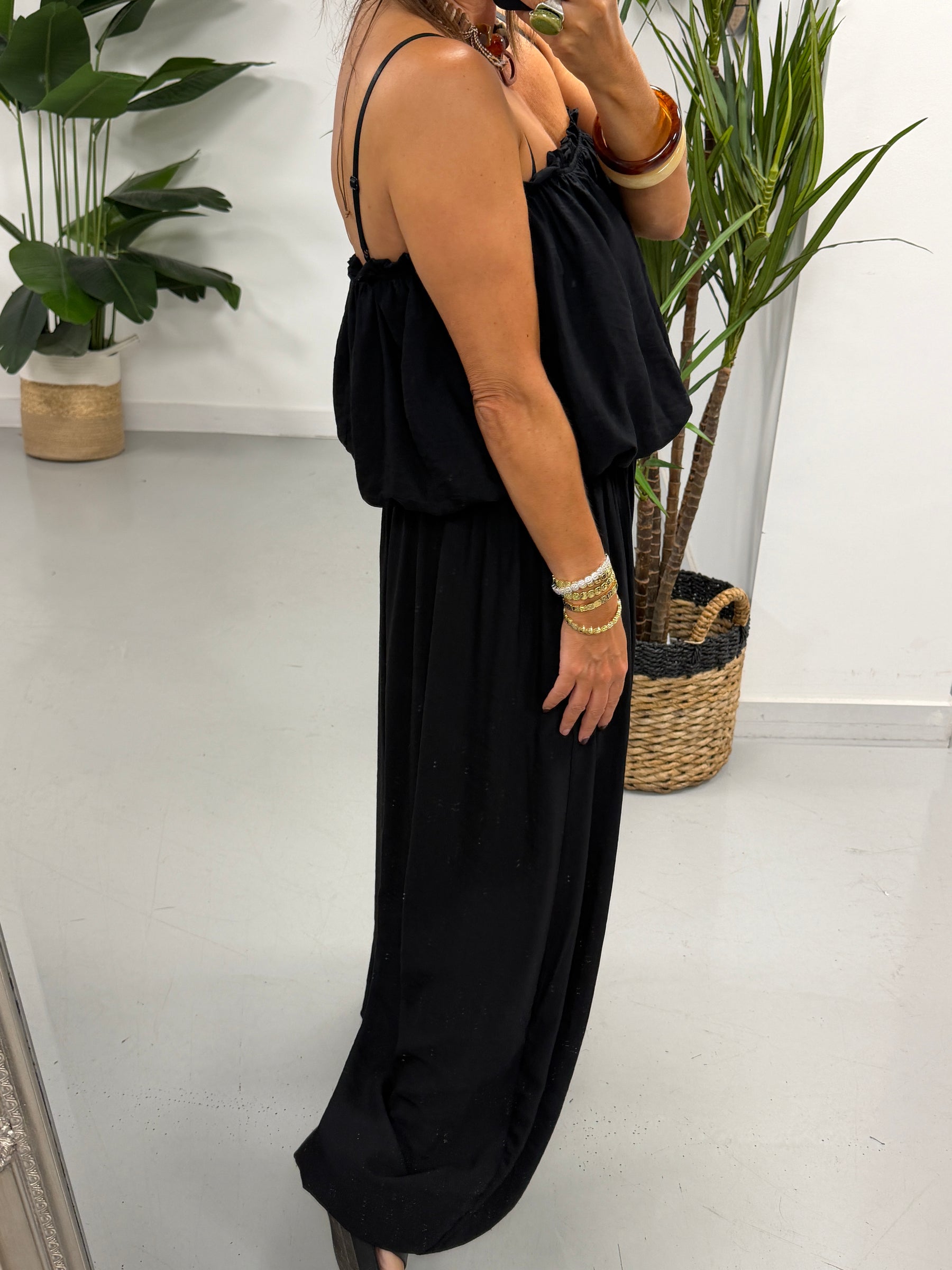 Button Crinkle Balloon Co Ord - Black