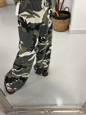 Camo Wide Leg Trousers - Beige