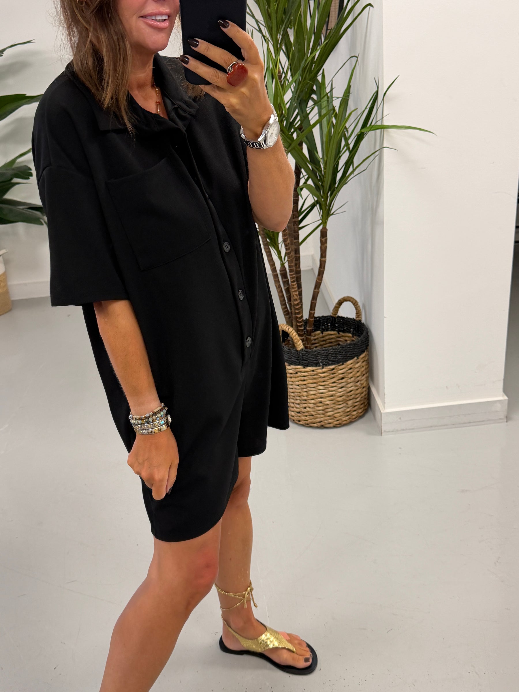 The Button Up Playsuit - Black