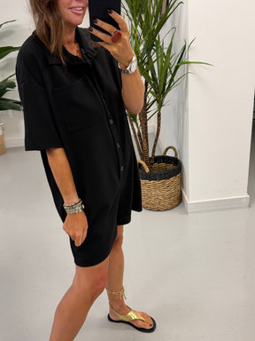 The Button Up Playsuit - Black