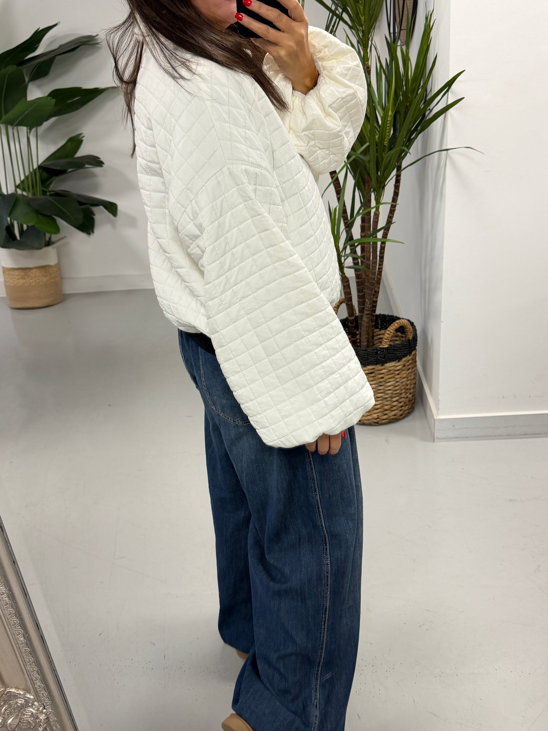 Lightweight Quilted Bomber - Cream
