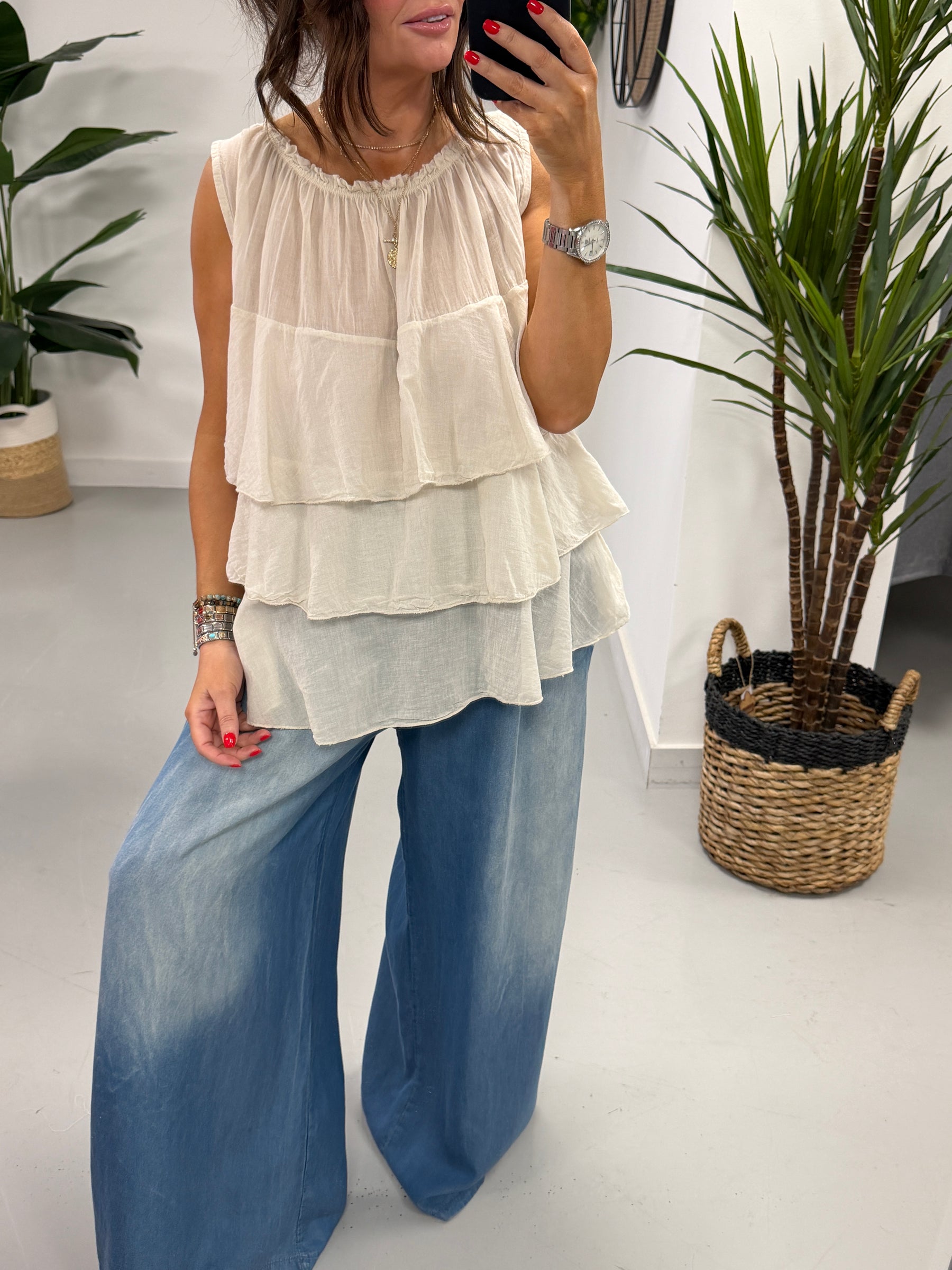 The Rio Ruffle Top - Stone