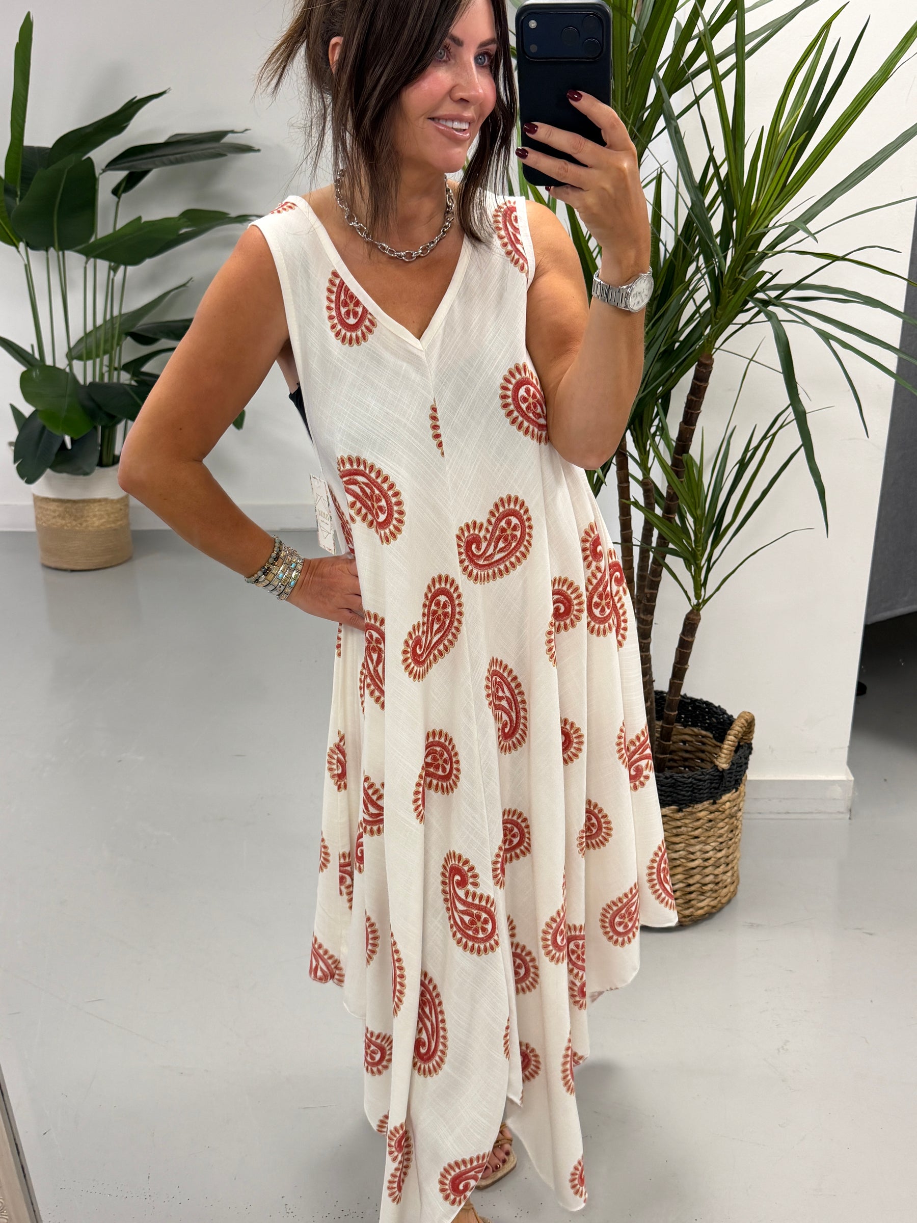 The Paisley Handkerchief Hem Dress - Red