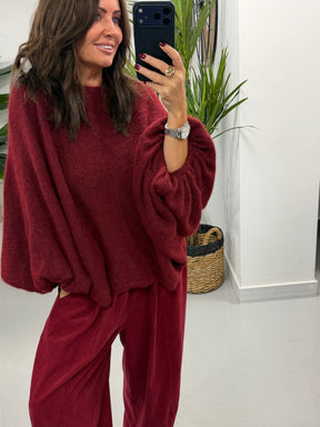 Zeta Otto Chunky Sleeve Knit - Wine (Size 10-18)