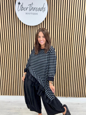 I.D Clothing Stripe Frill Tunic - Black