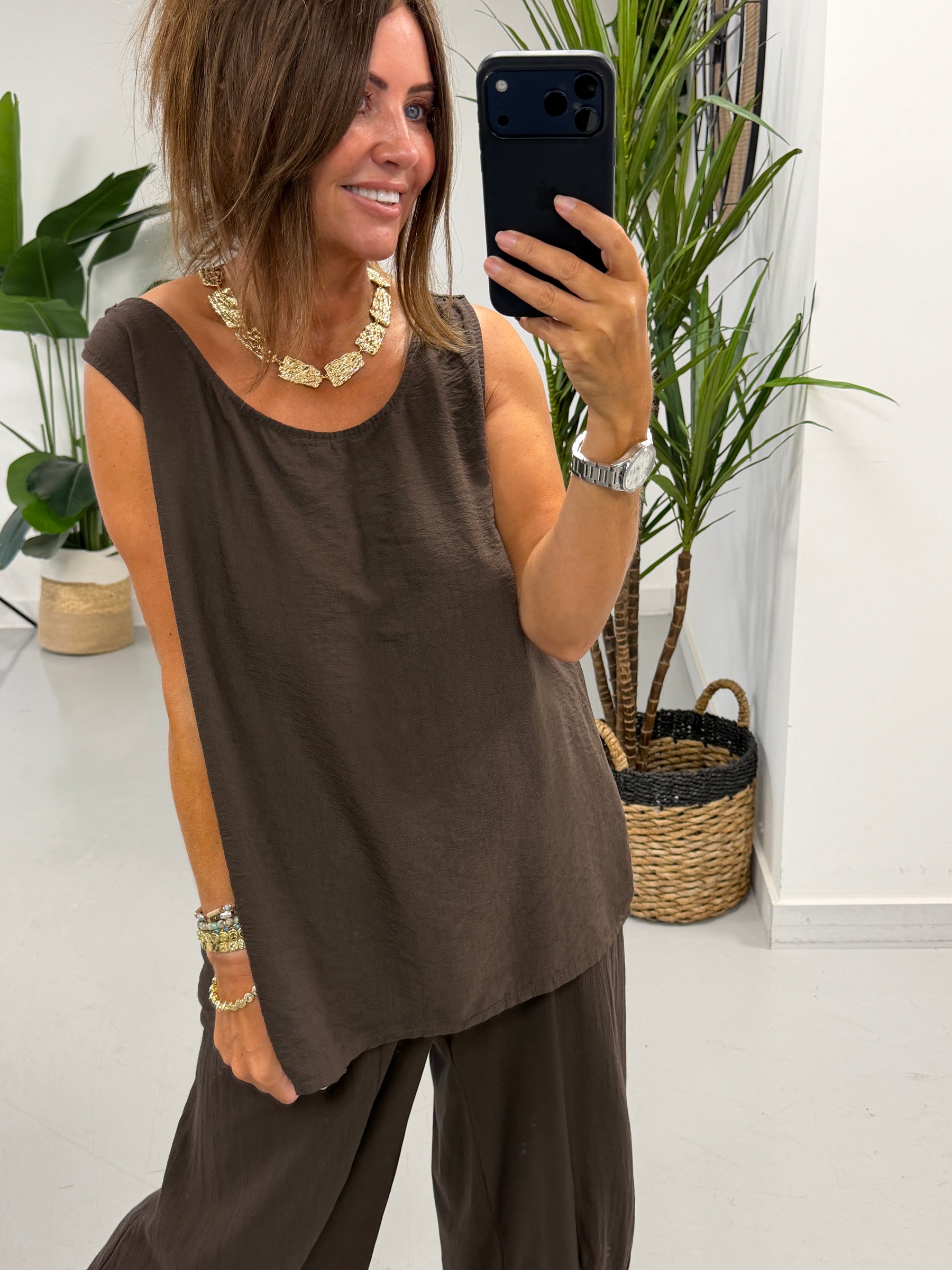 Sorrento Crochet Back Top - Chocolate
