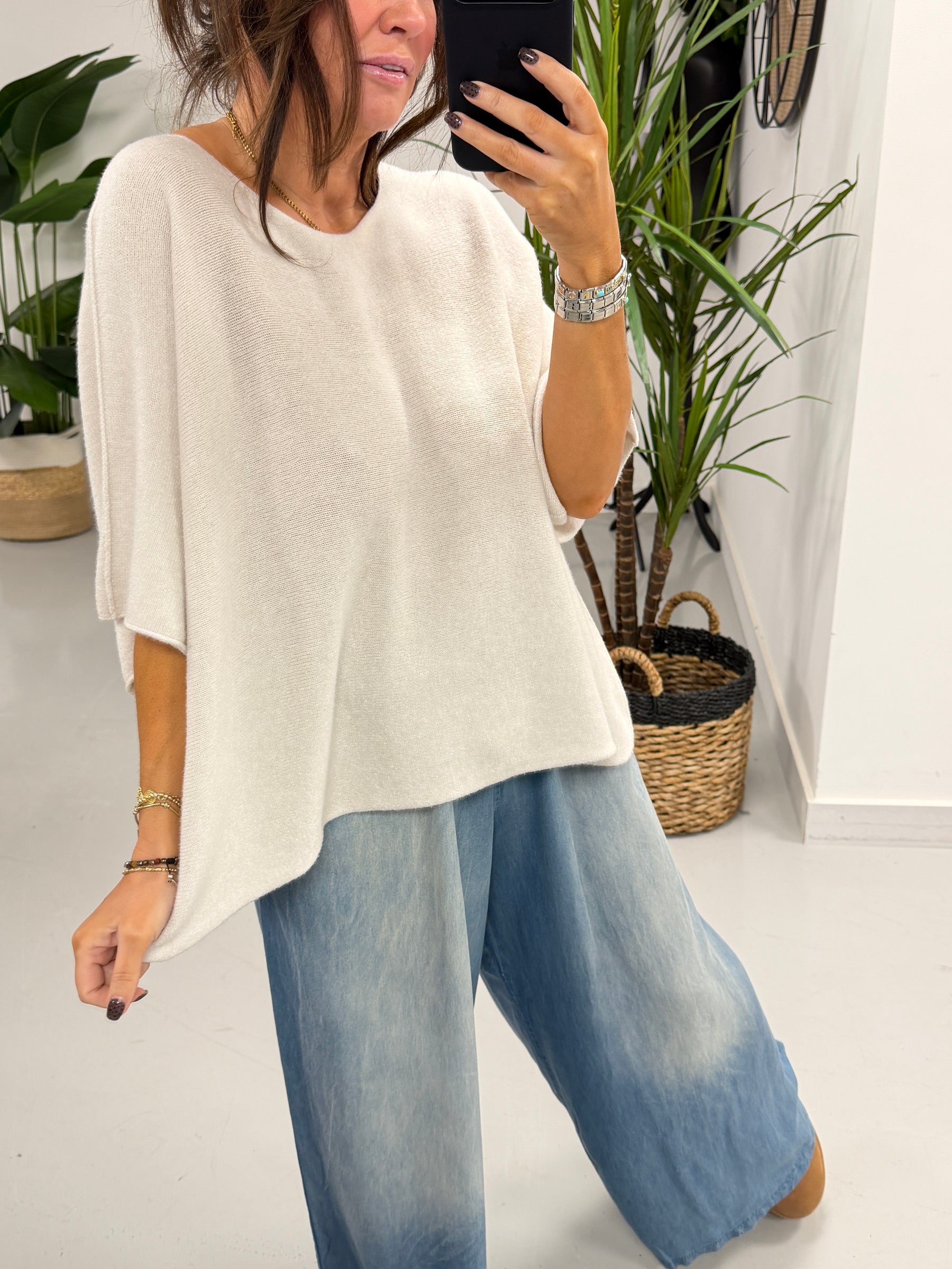 Gracie Crop Sleeve Knit - Stone