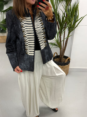 Zeta Otto Detailed Denim Military Jacket