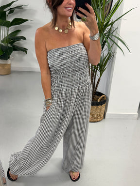 PRE Order The Gingham Balloon Leg Jumpsuit- Chocolate