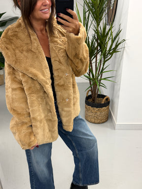 The Safron Faux Fur Coat - Camel (12-18)