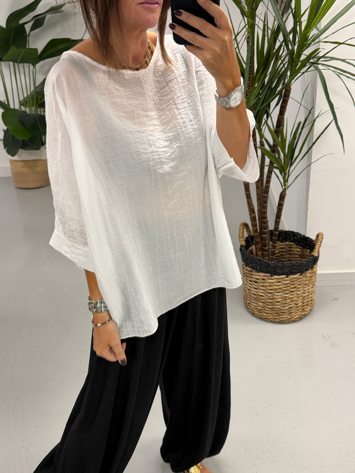 The Crinkle Boxy Tunic - White