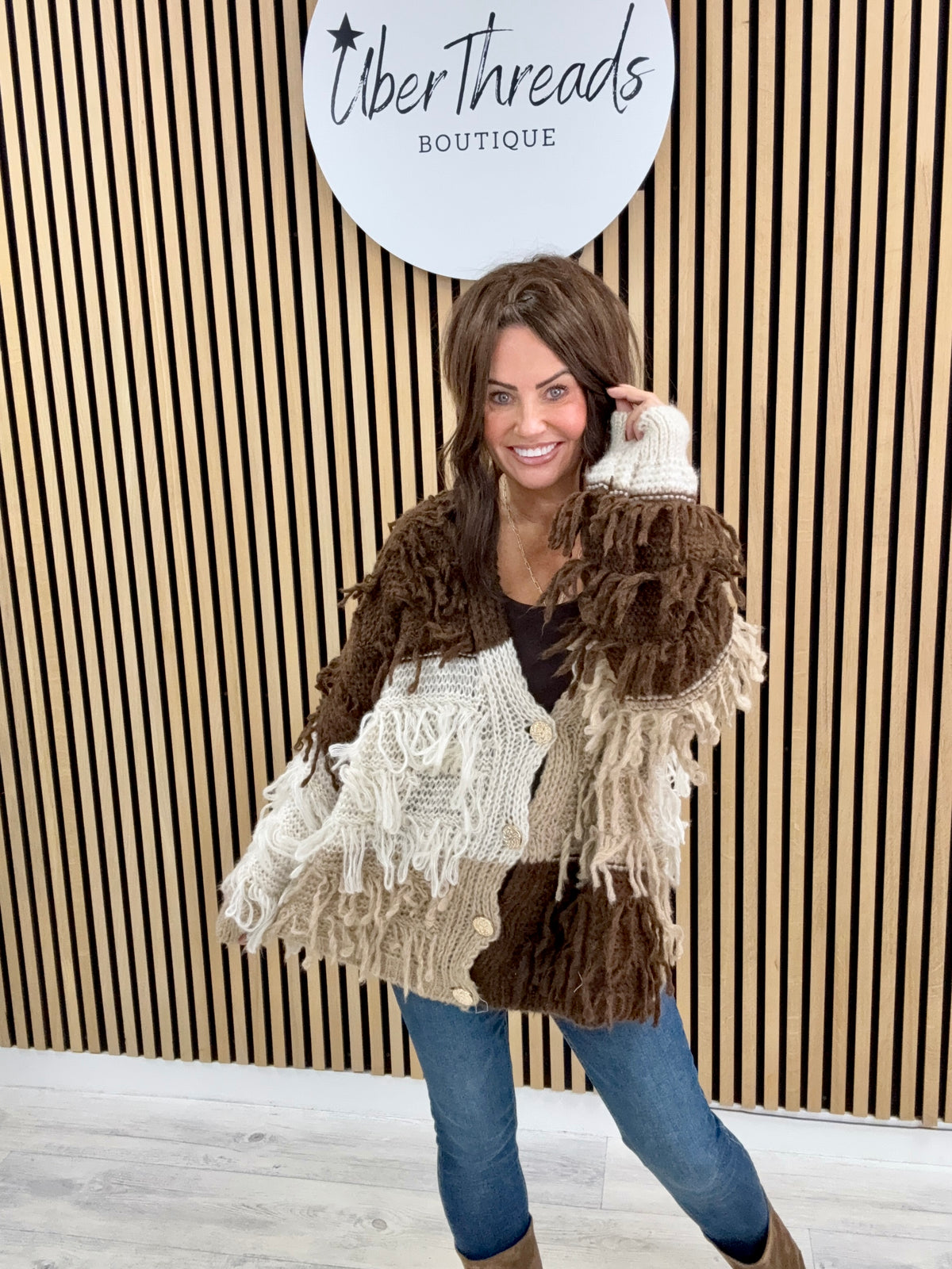 The Shaggy Cardigan - Chocolate/Camel/Cream
