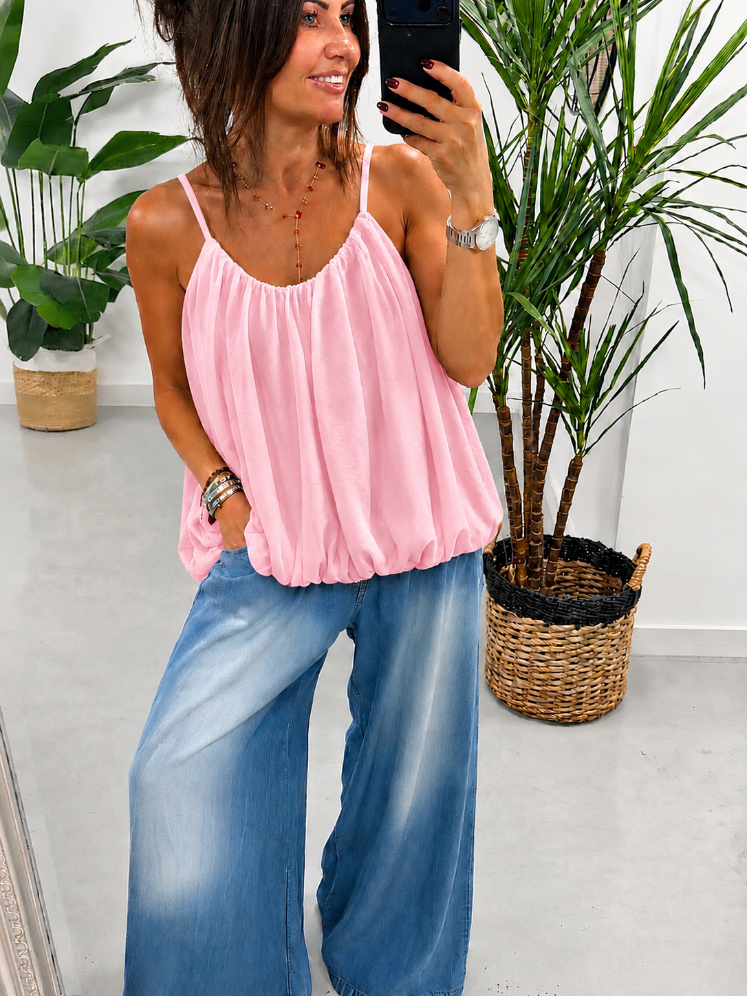 Bubble Hem Cami - Baby Pink