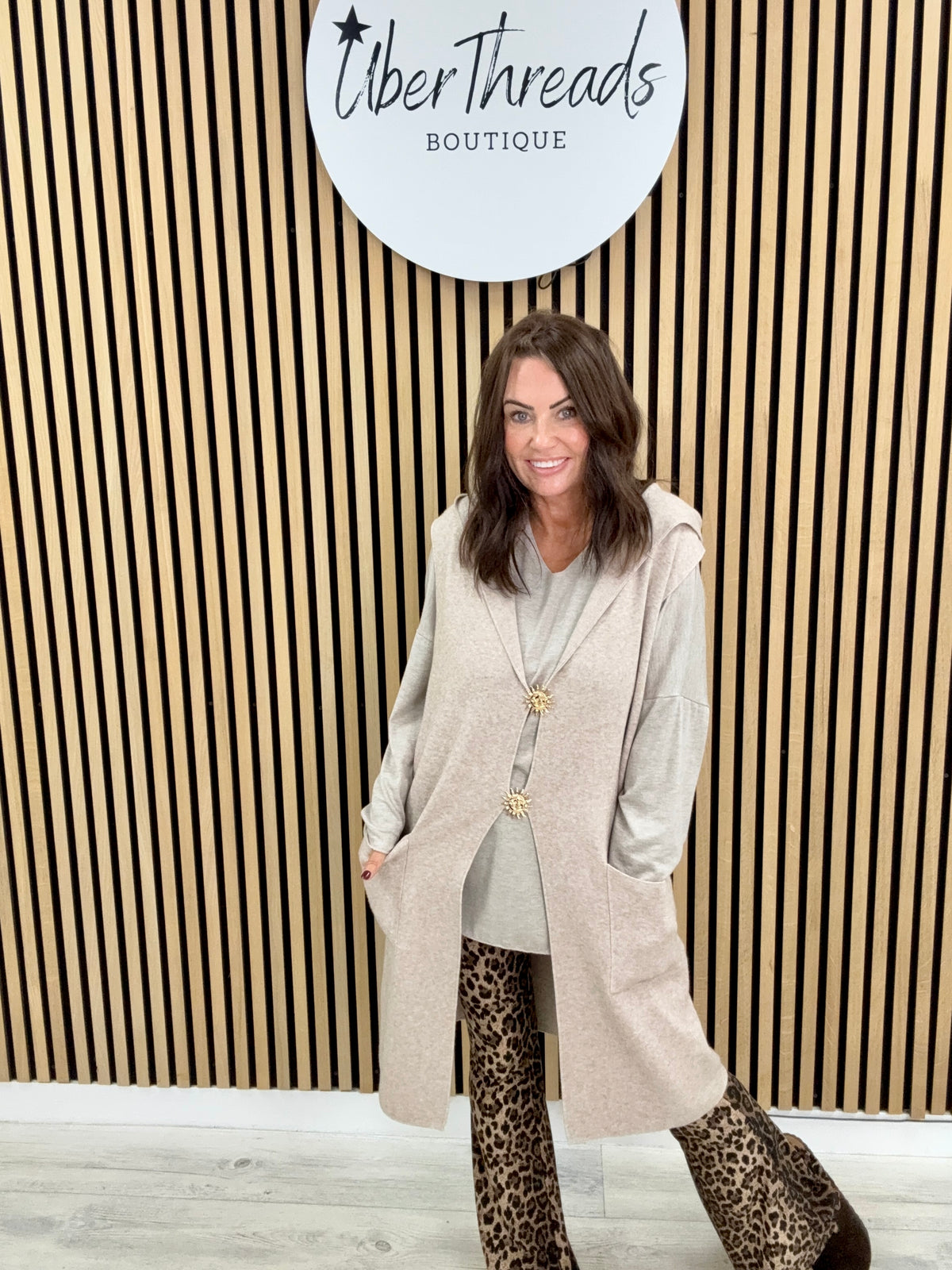 Knitted Hooded Waistcoat - Oatmeal