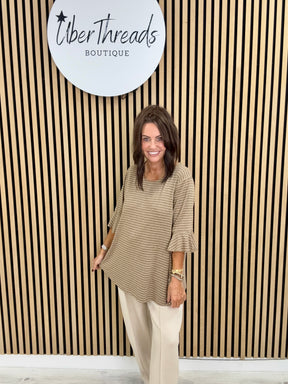 The Bell Sleeve Stripe Soft Knit - Camel