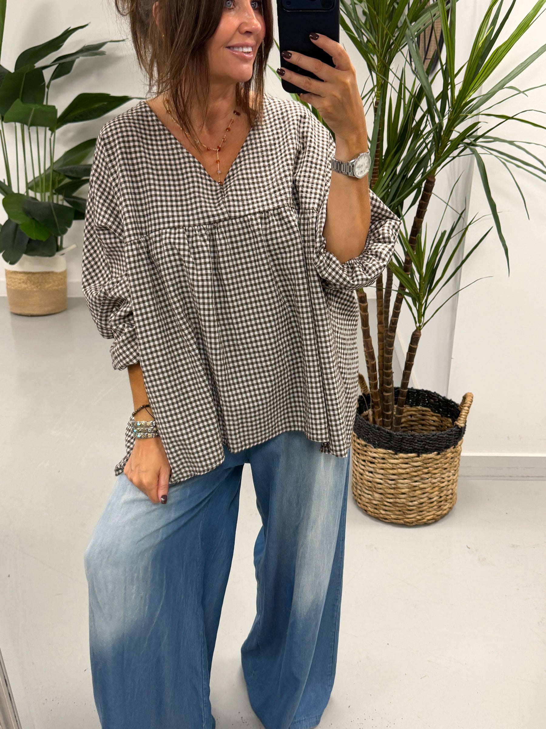 The Vichy Gingham Tunic - Chocolate