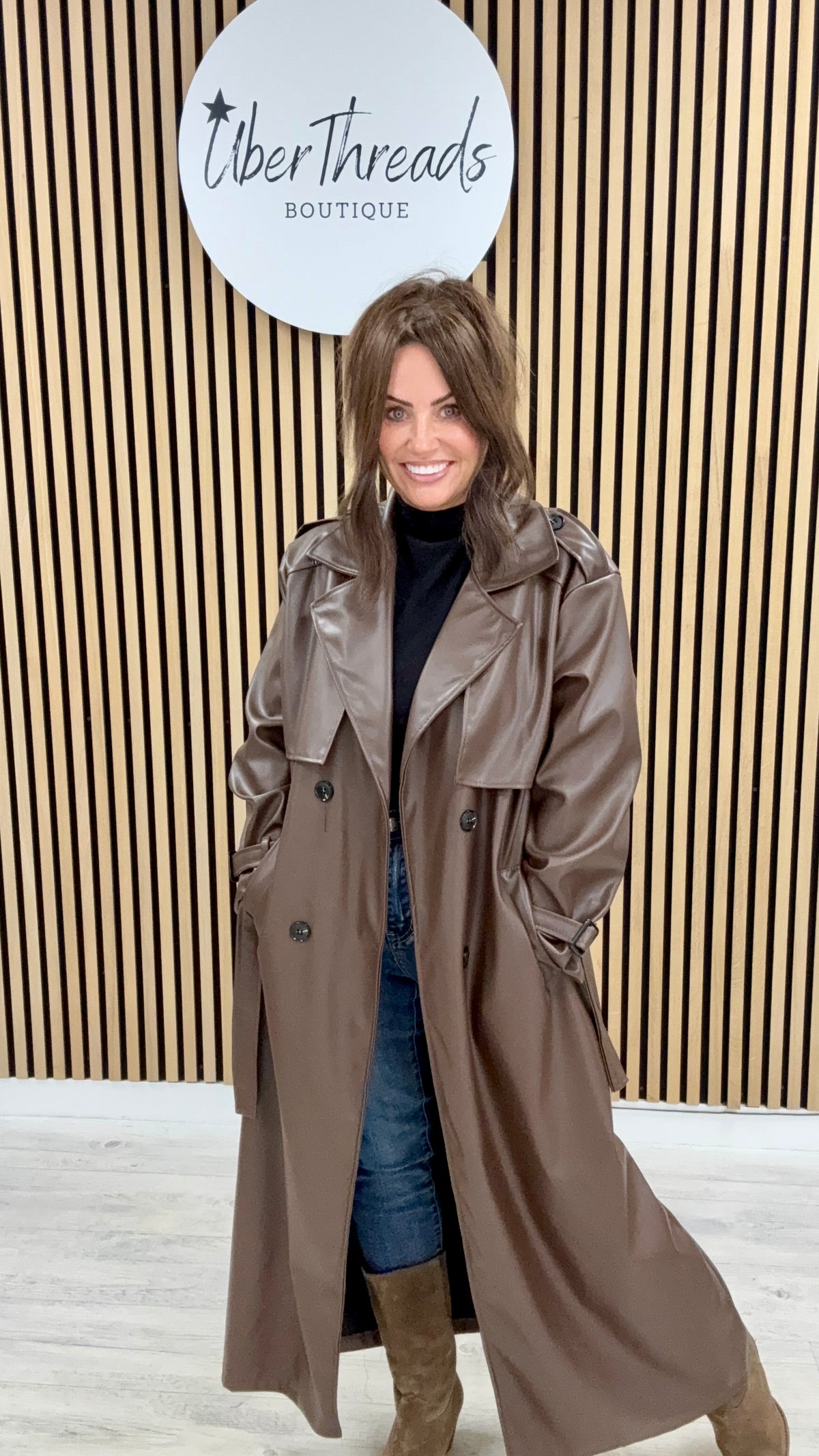 Chelsea PU Trench Coat - Chocolate