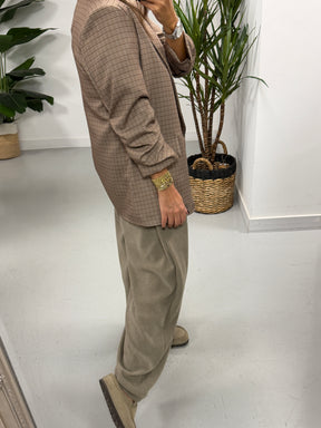 Ruched Sleeve Plaid Blazer - Taupe  (Std sizes)
