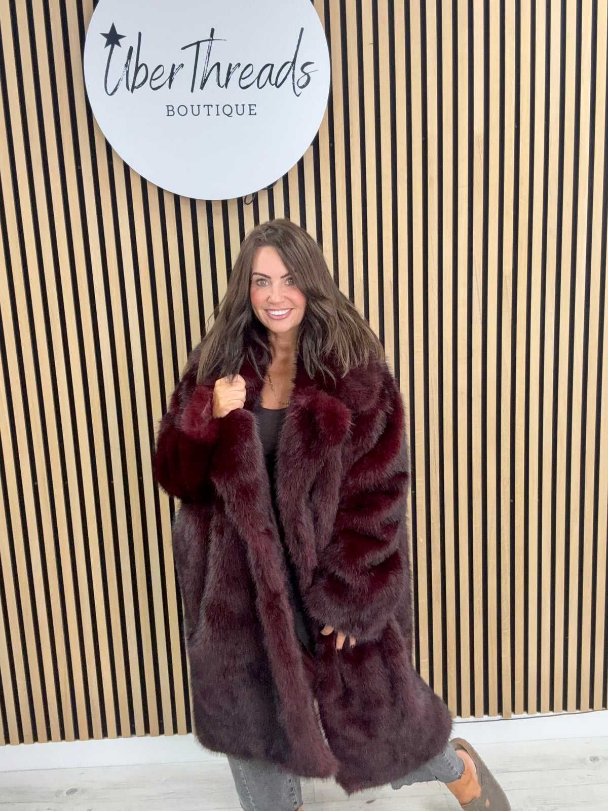 The Knightsbridge Longline Faux Fur Coat-Rich Mulberry