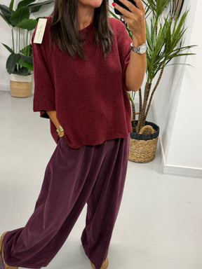 Gracie Crop Sleeve Knit - Wine