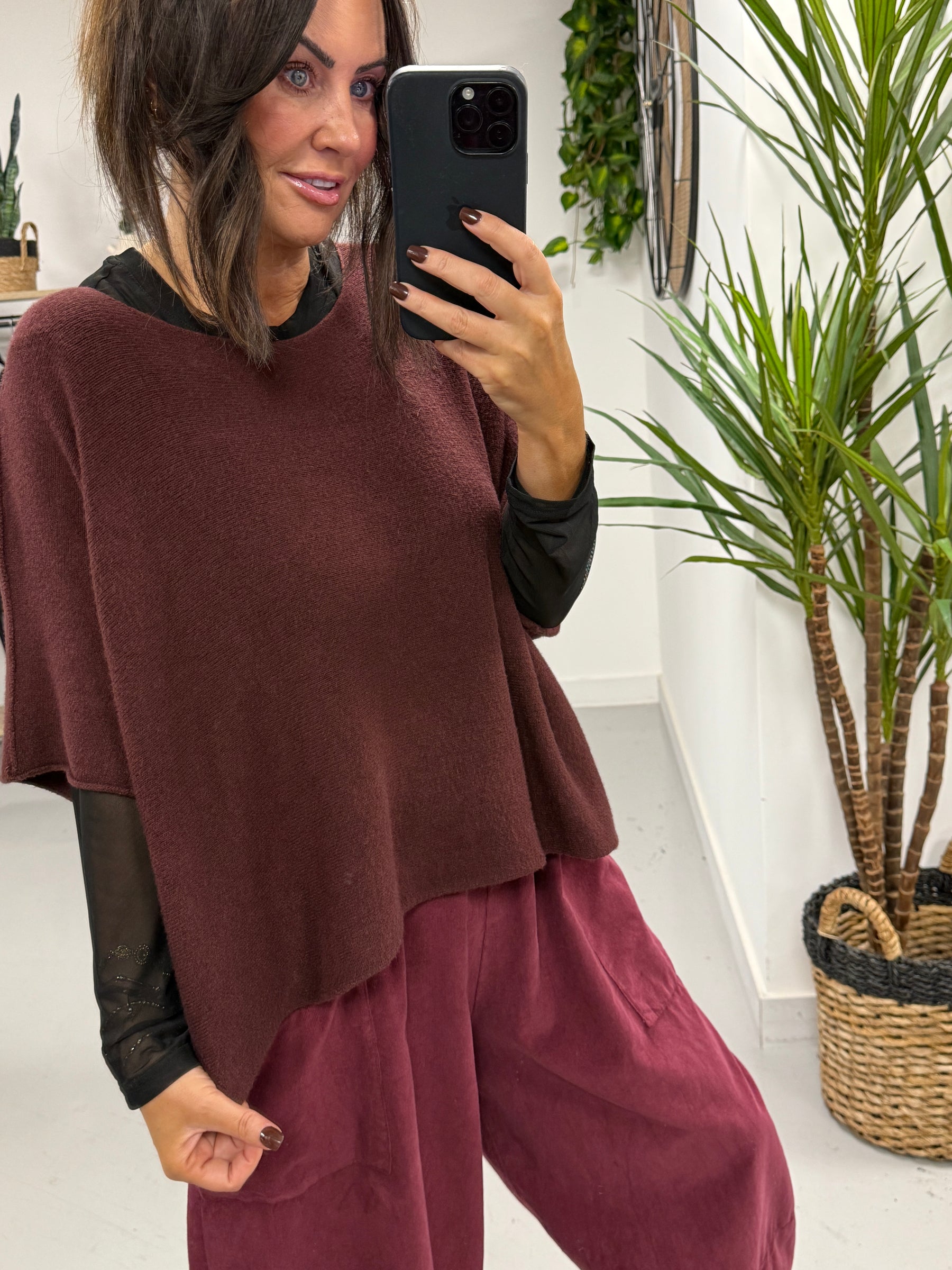 Gracie Crop Sleeve Knit - Mulled Wine