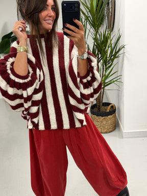 Zeta Otto Stripe Chunky Sleeve Knit - Wine (Size 10-18)