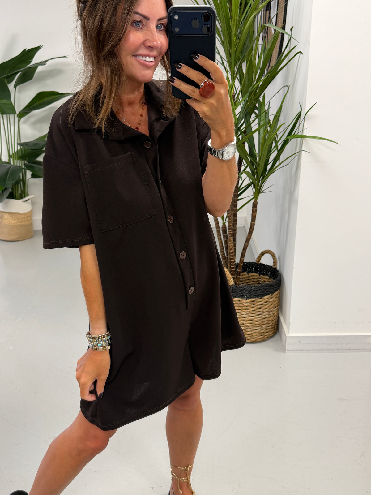 The Button Up Playsuit - Chocolate