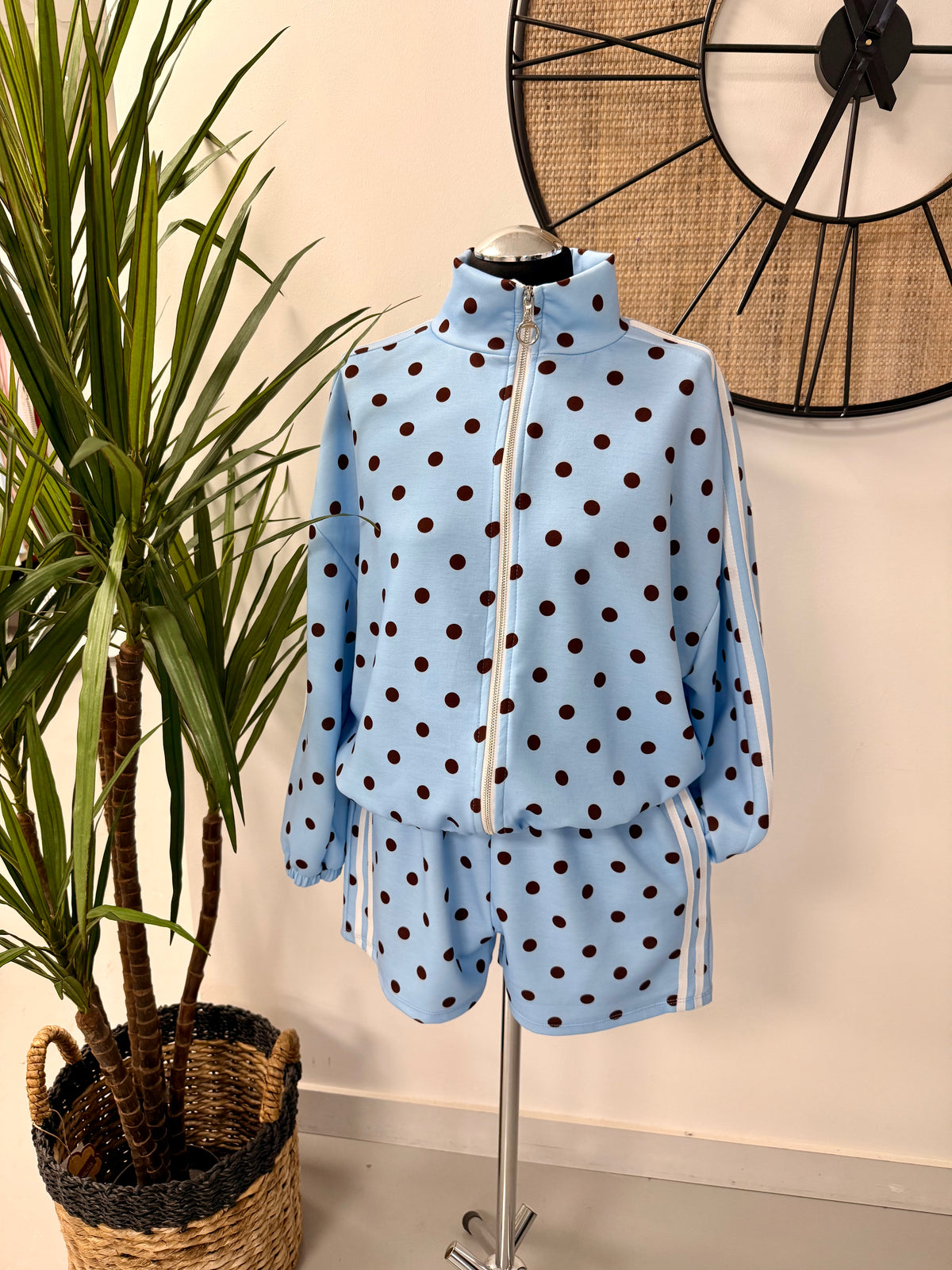 The Polka Stripe Short Set - Blue/Chocolate