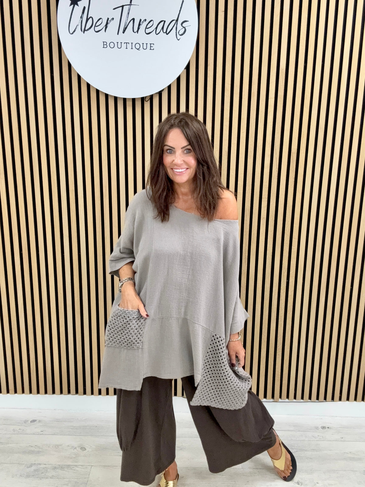 Sahara Crochet Pocket Tunic - Taupe