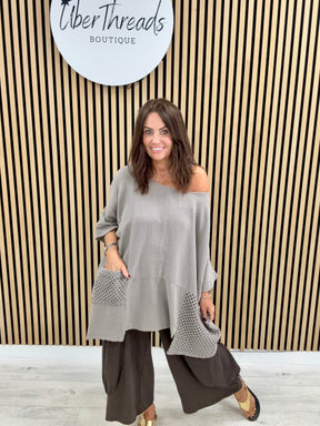 Sahara Crochet Pocket Tunic - Taupe