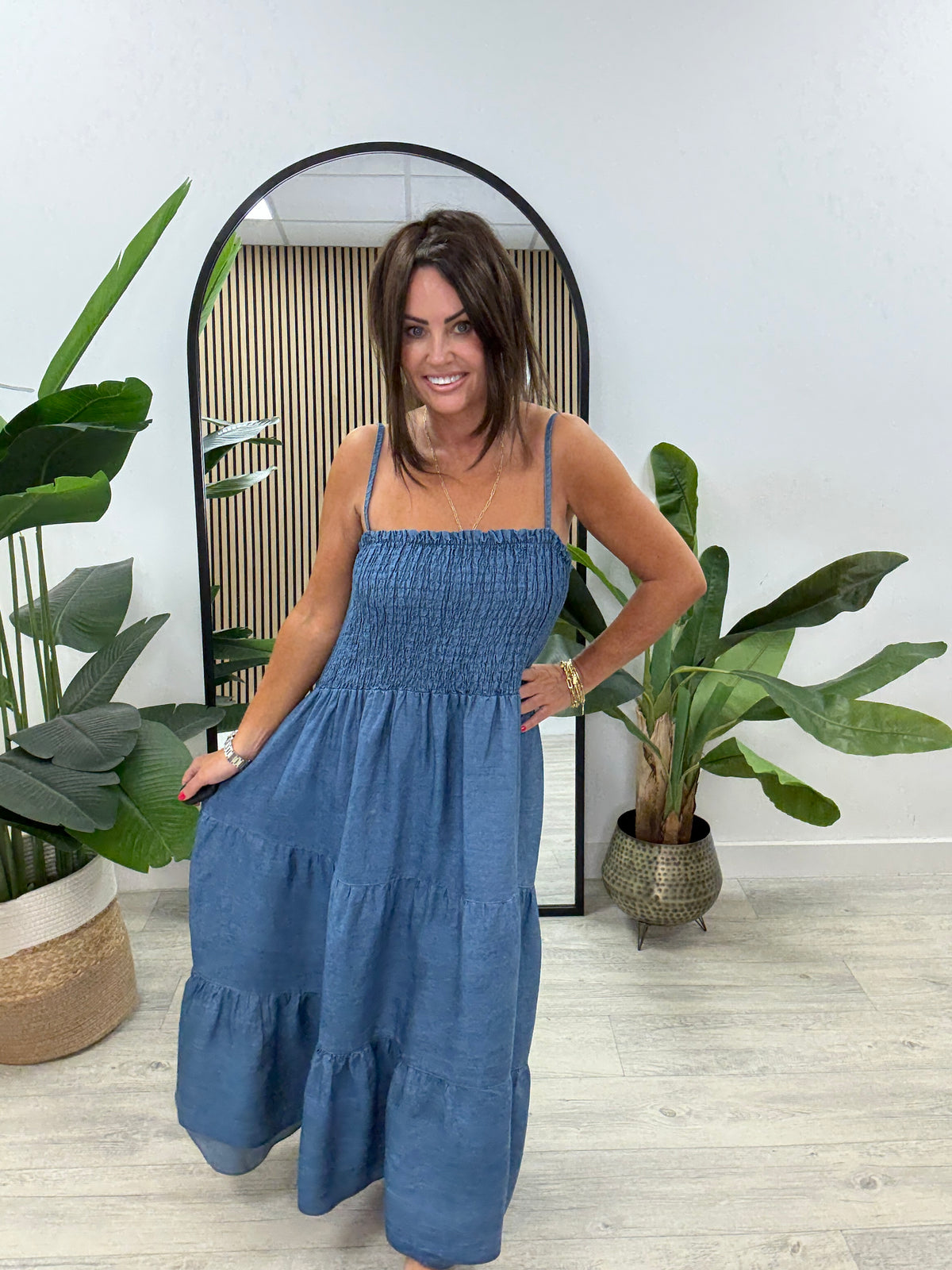 The Denim Heaven Shirred & Tiered - Dark Denim
