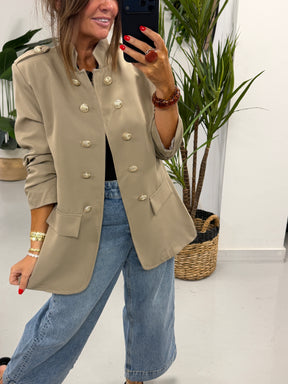 PRE ORDER Military Ruched Sleeve Blazer - Taupe