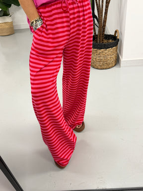 The Striped Wide Leg Jersey Jogger - Red/Pink